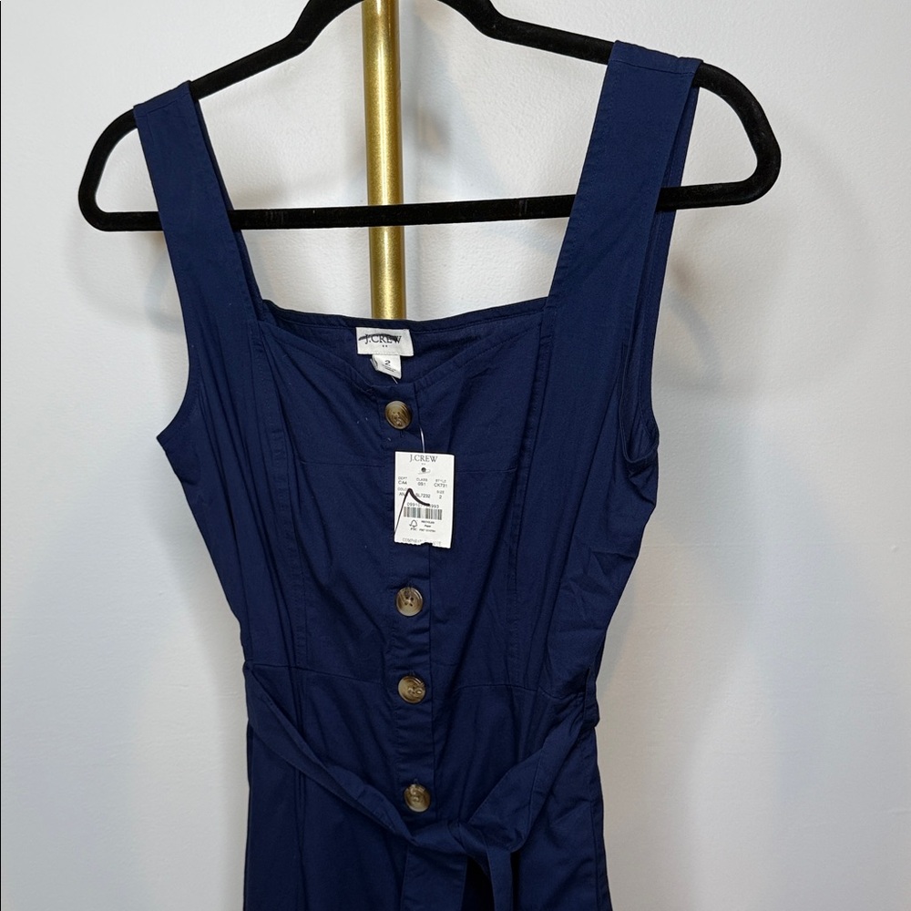 NWT J Crew Factory Button-front belted midi dress Navy - Picture 2 of 6